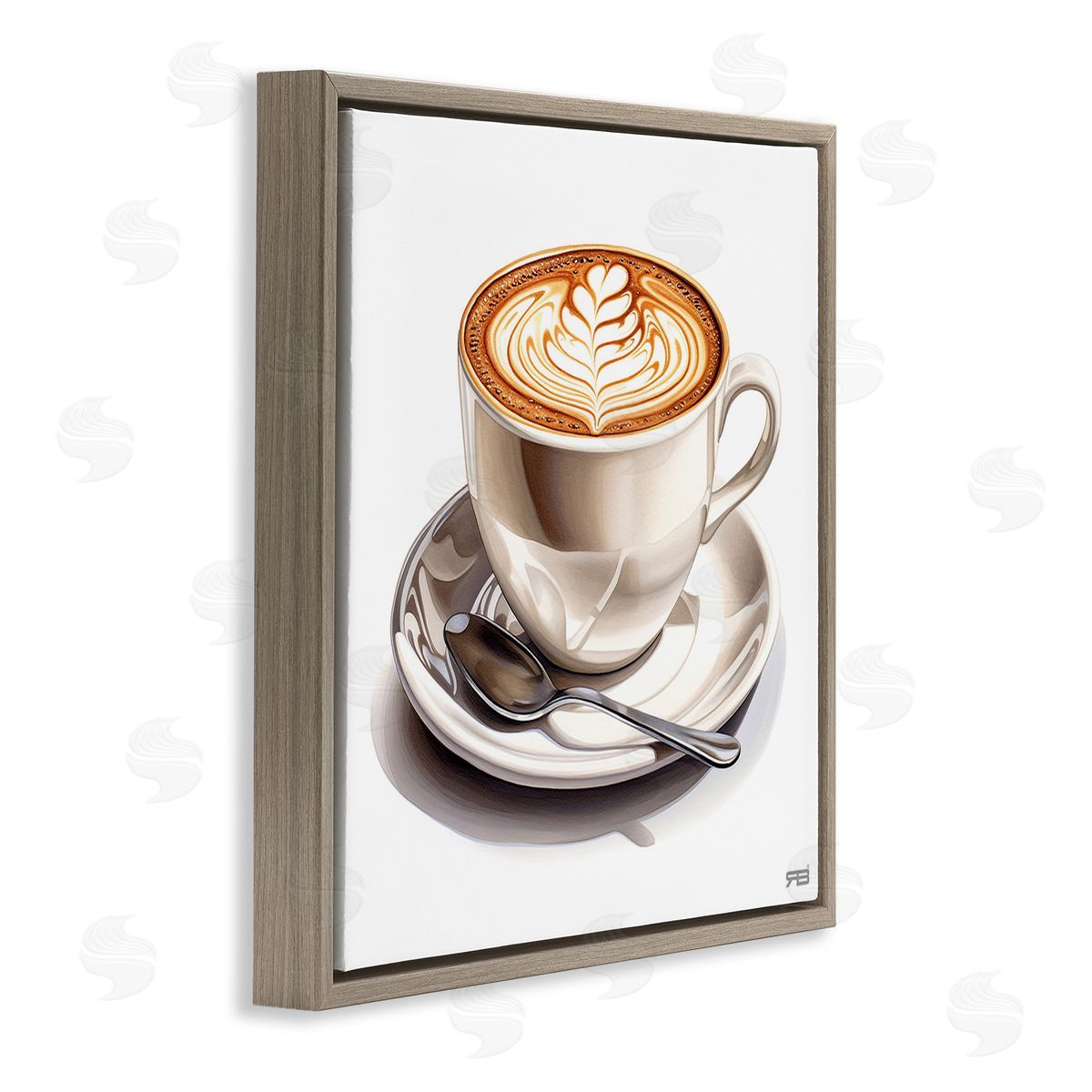 RB Espresso Latte with Pattern Brown Floating Frame Canvas Wall Art Print