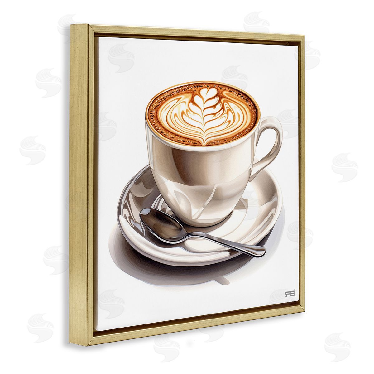 RB Espresso Latte with Pattern Gold Floating Frame Canvas Wall Art Print