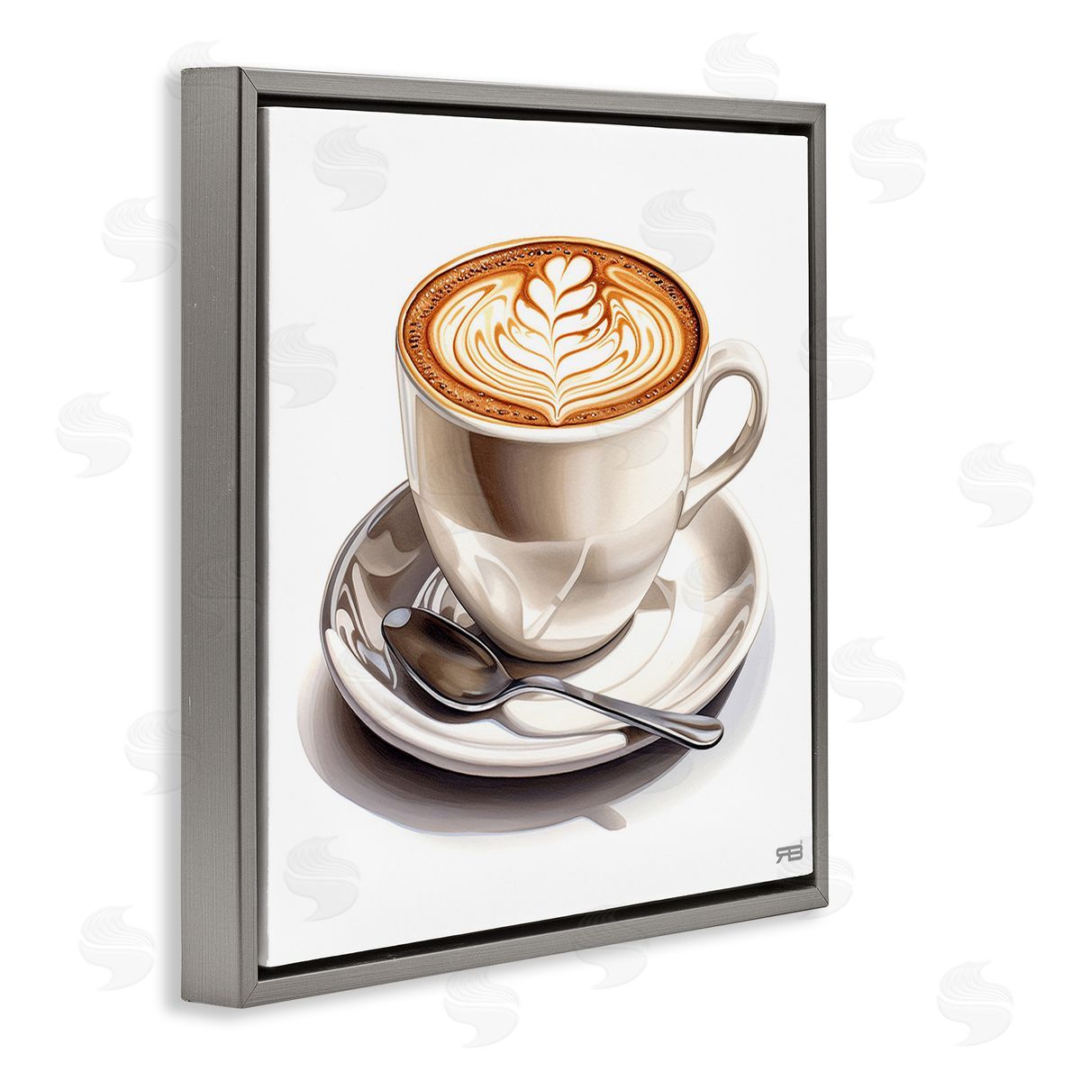 RB Espresso Latte with Pattern Gray Floating Frame Canvas Wall Art Print