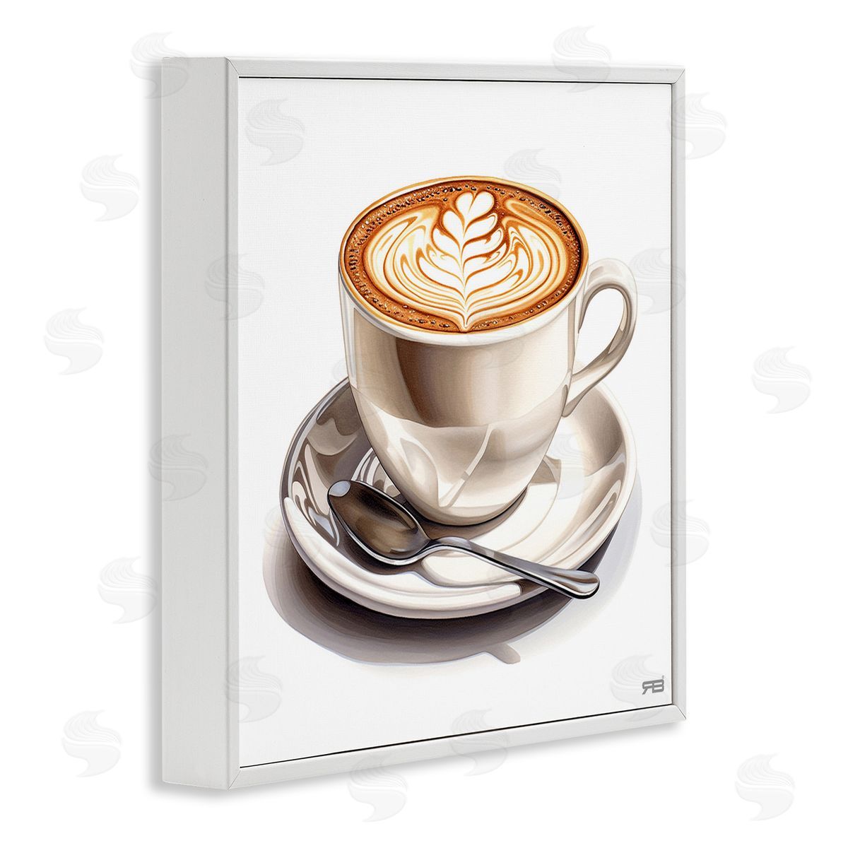 RB Espresso Latte with Pattern White Framed Giclee Wall Art Print