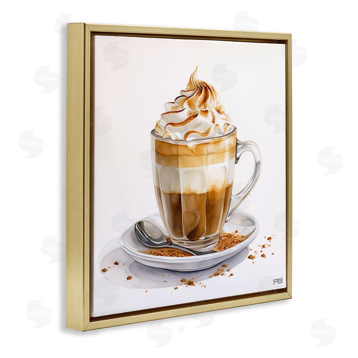 RB Cafe Dessert Latte Gold Floating Frame Canvas Wall Art Print