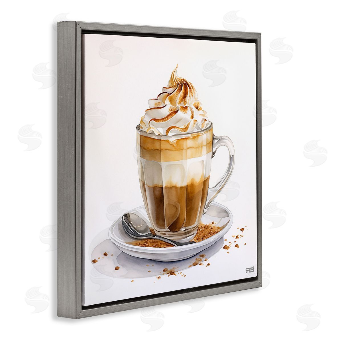 RB Cafe Dessert Latte Gray Floating Frame Canvas Wall Art Print