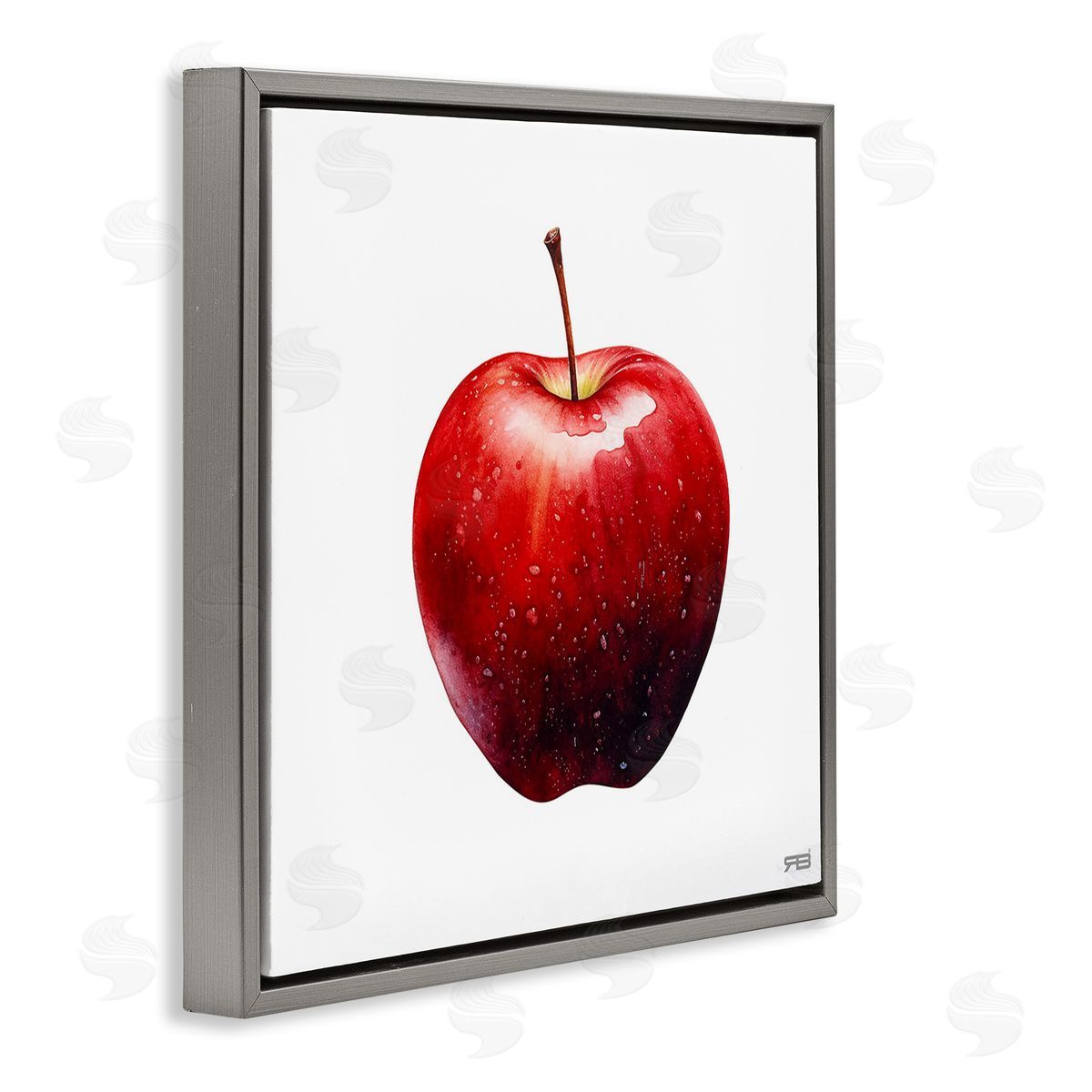 RB Bold Red Apple Gray Floating Frame Canvas Wall Art Print