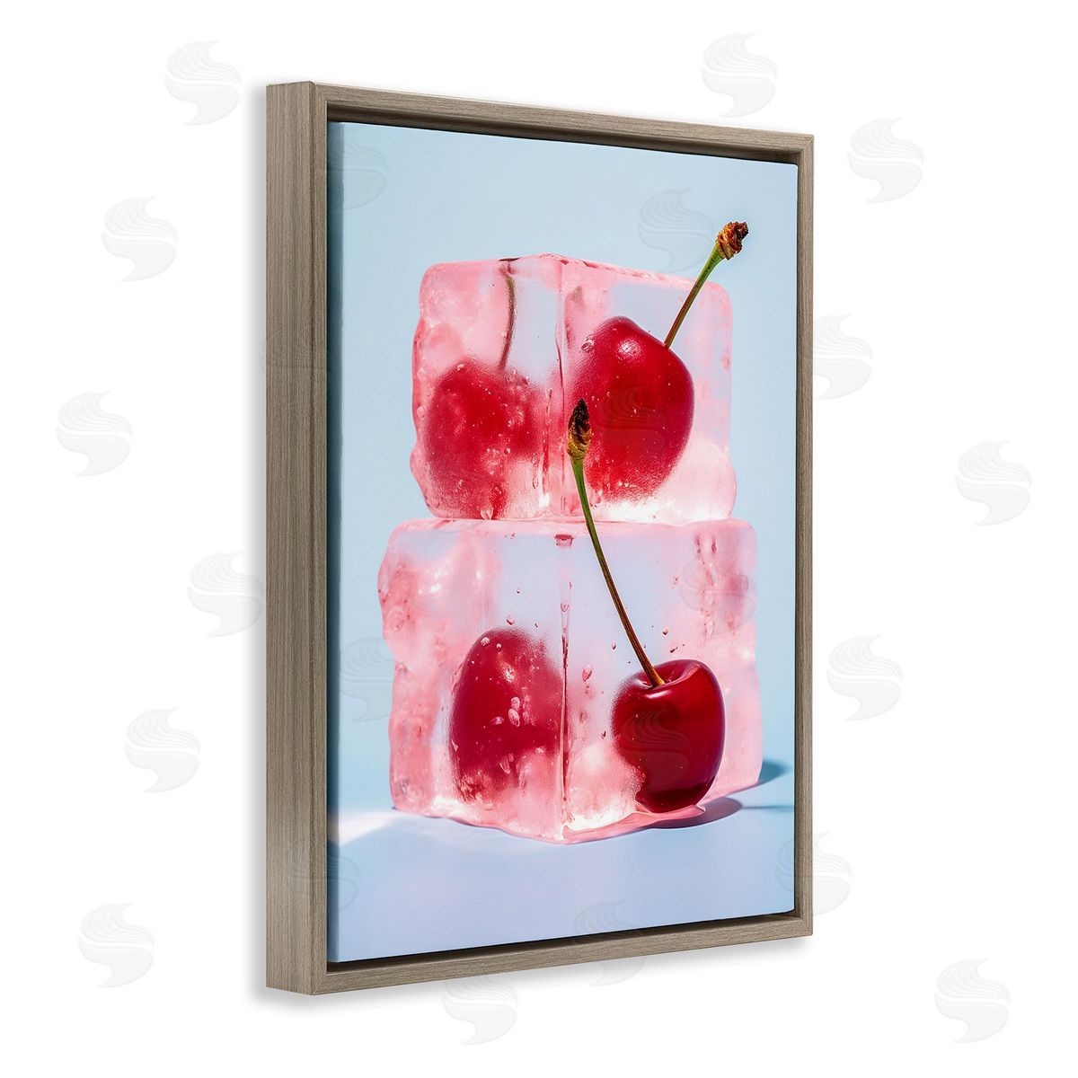 RB Cherry Ice Cubes Brown Floating Frame Canvas Wall Art Print