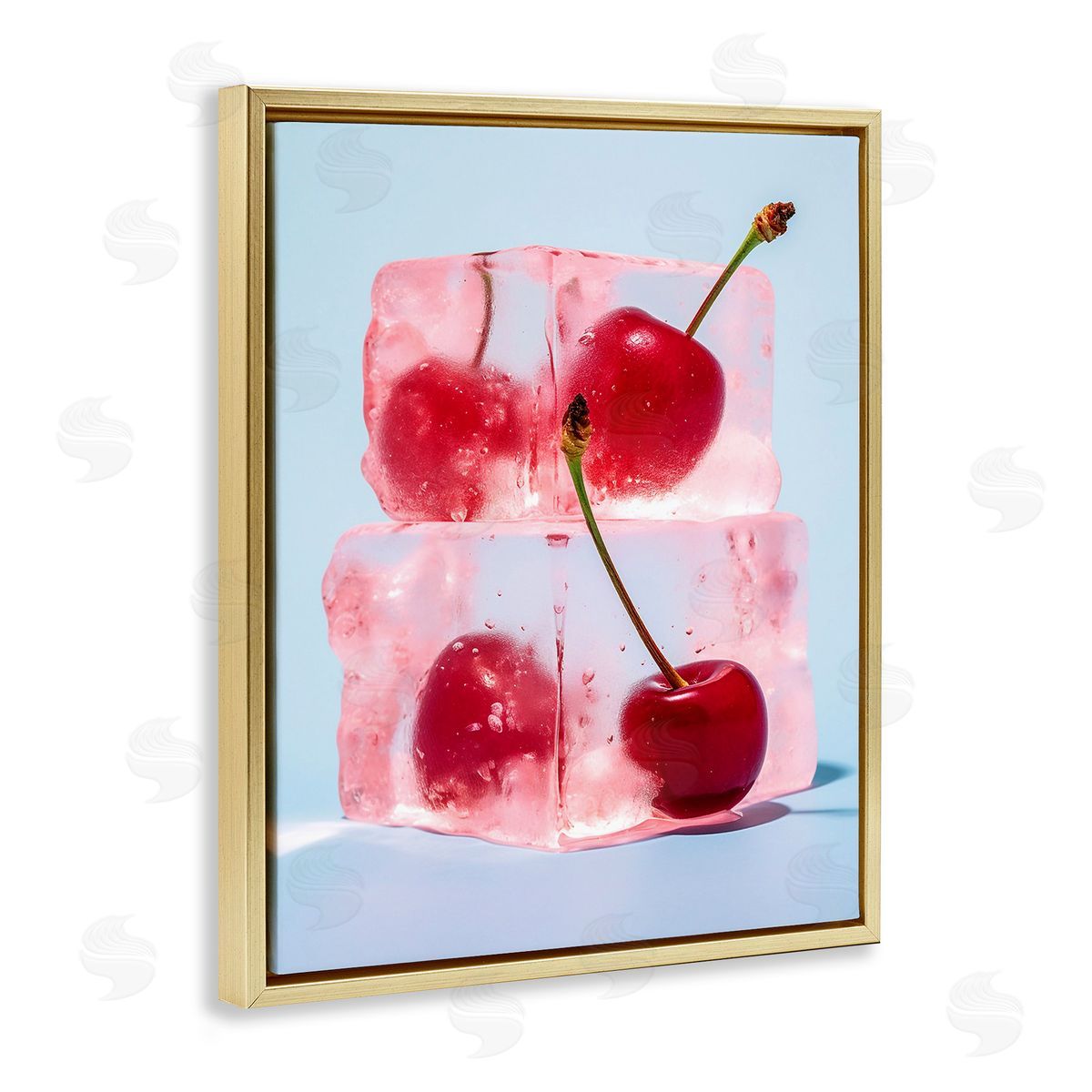 RB Cherry Ice Cubes Gold Floating Frame Canvas Wall Art Print