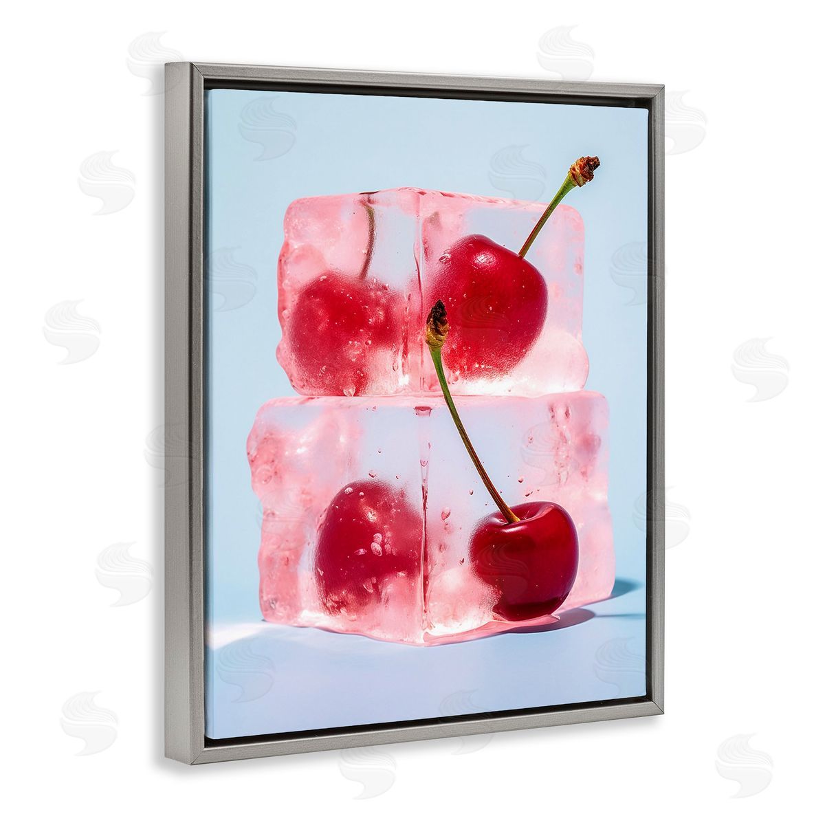 RB Cherry Ice Cubes Gray Floating Frame Canvas Wall Art Print