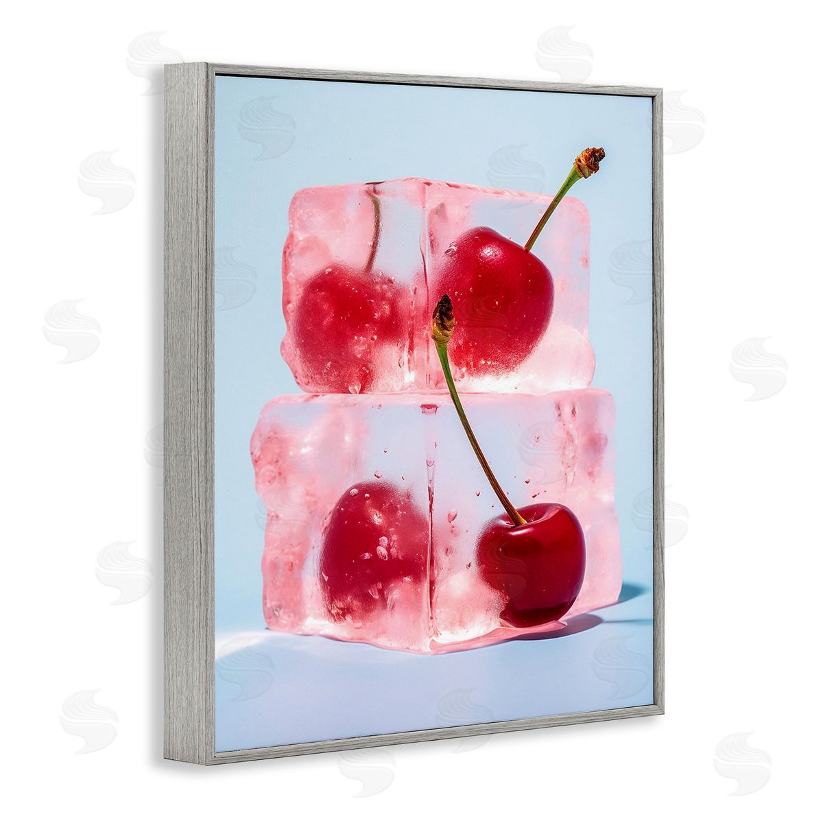 RB Cherry Ice Cubes Gray Framed Giclee Wall Art Print