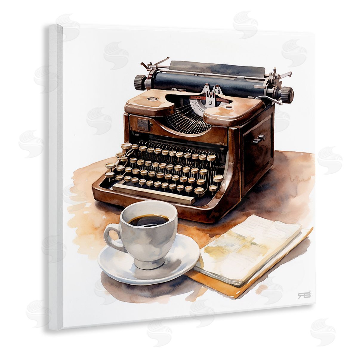 RB Typewriter with Coffee Mug Wooden Wall Plaque Art Print