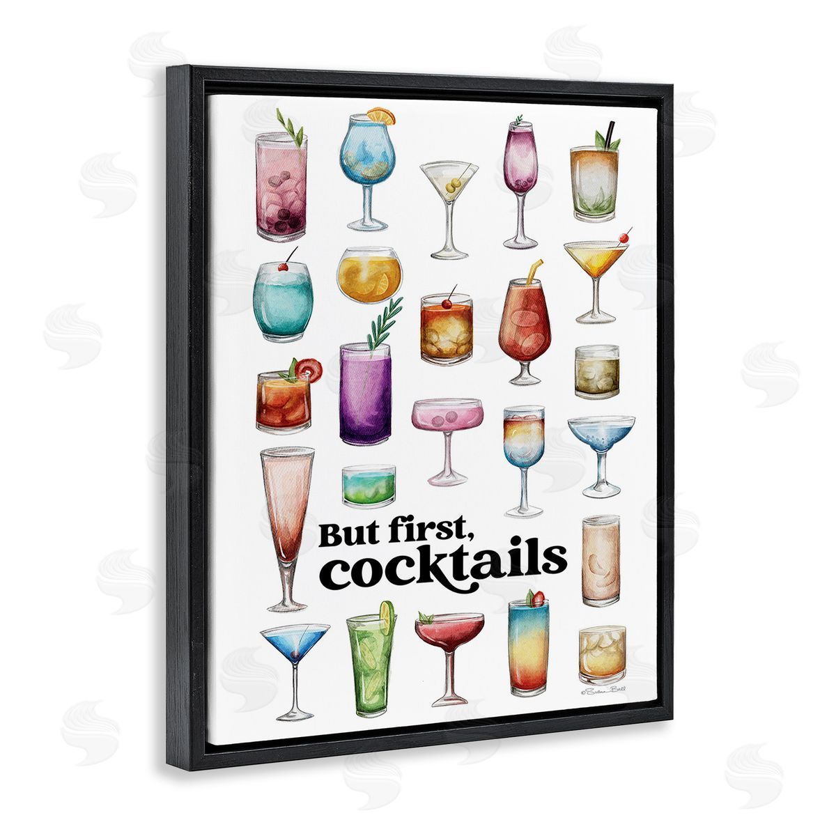 Susan Ball But First Cocktails Black Floating Frame Canvas Wall Art Print