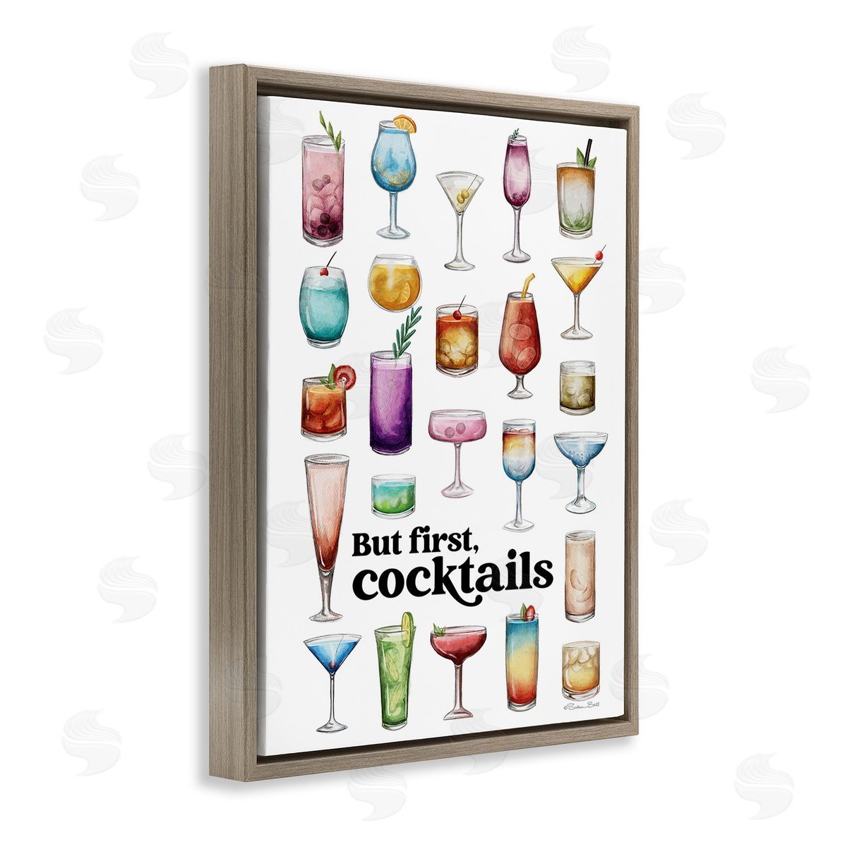 Susan Ball But First Cocktails Brown Floating Frame Canvas Wall Art Print