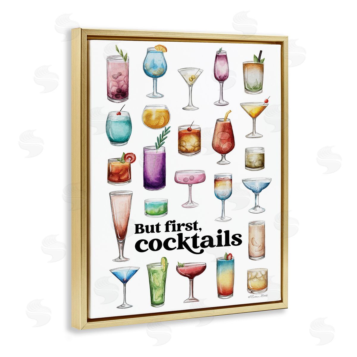 Susan Ball But First Cocktails Gold Floating Frame Canvas Wall Art Print