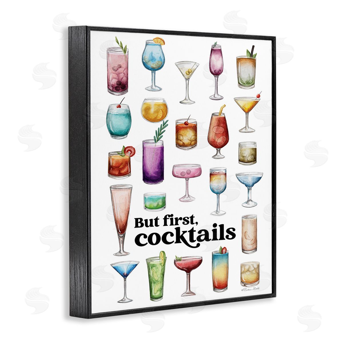 Susan Ball But First Cocktails Black Framed Giclee Wall Art Print