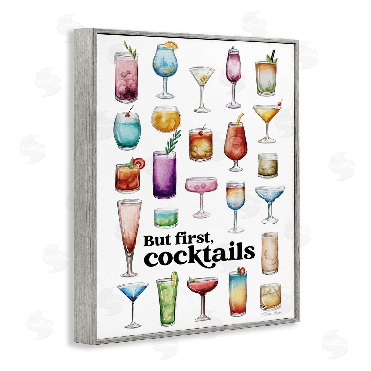 Susan Ball But First Cocktails Gray Framed Giclee Wall Art Print