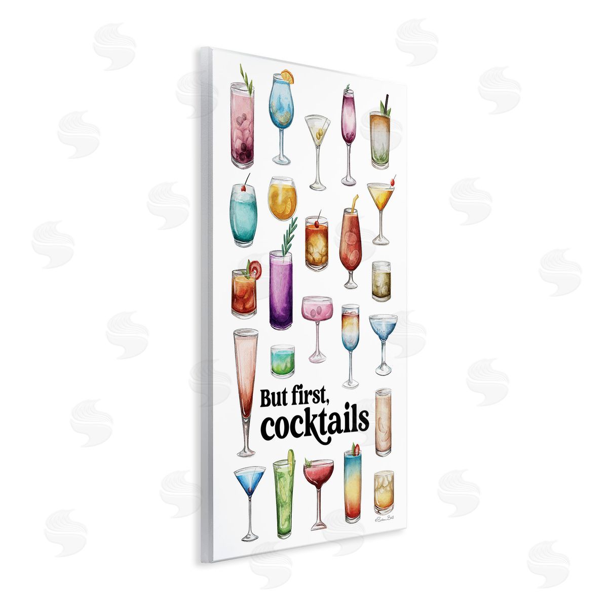 Susan Ball But First Cocktails Wooden Wall Plaque Art Print