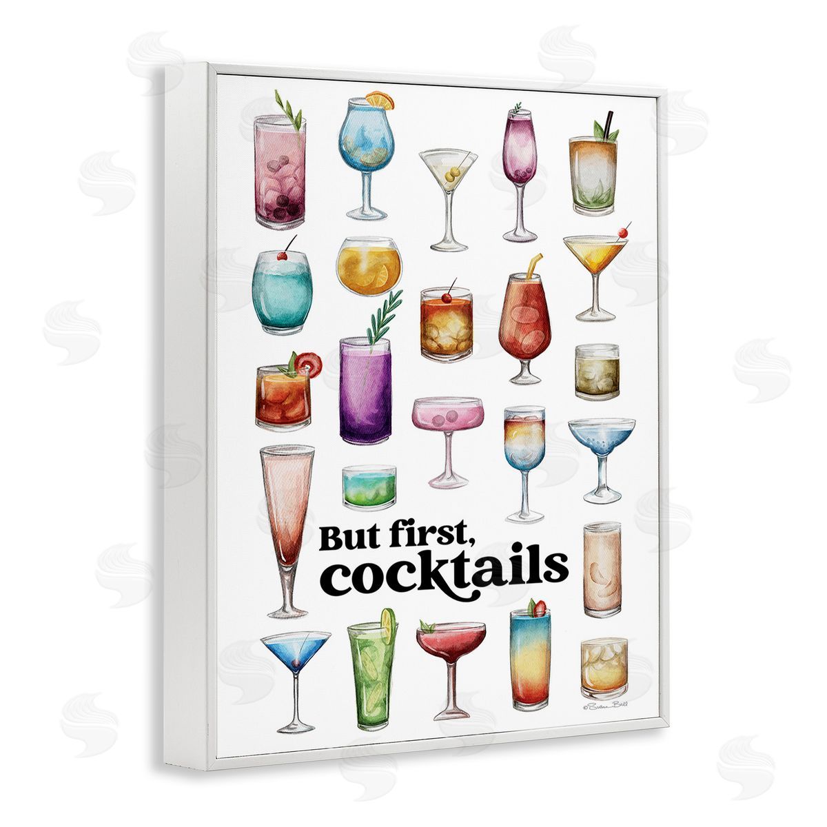 Susan Ball But First Cocktails White Framed Giclee Wall Art Print