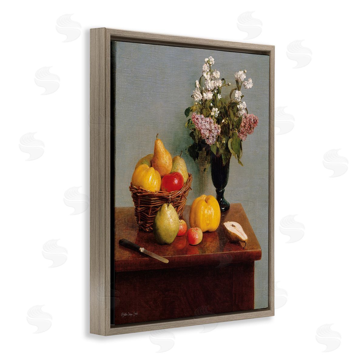 Stellar Design Studio Fruit & Flowers Still Life Brown Floating Frame Canvas Wall Art Print