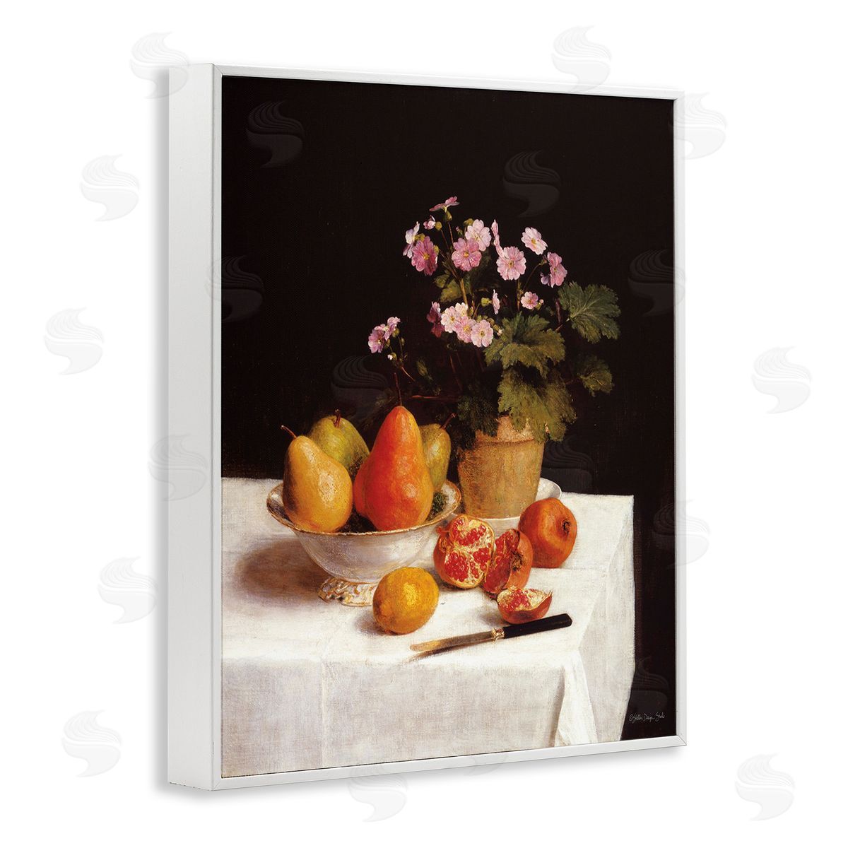 Stellar Design Studio Fruit & Bouquet Still Life White Framed Giclee Wall Art Print