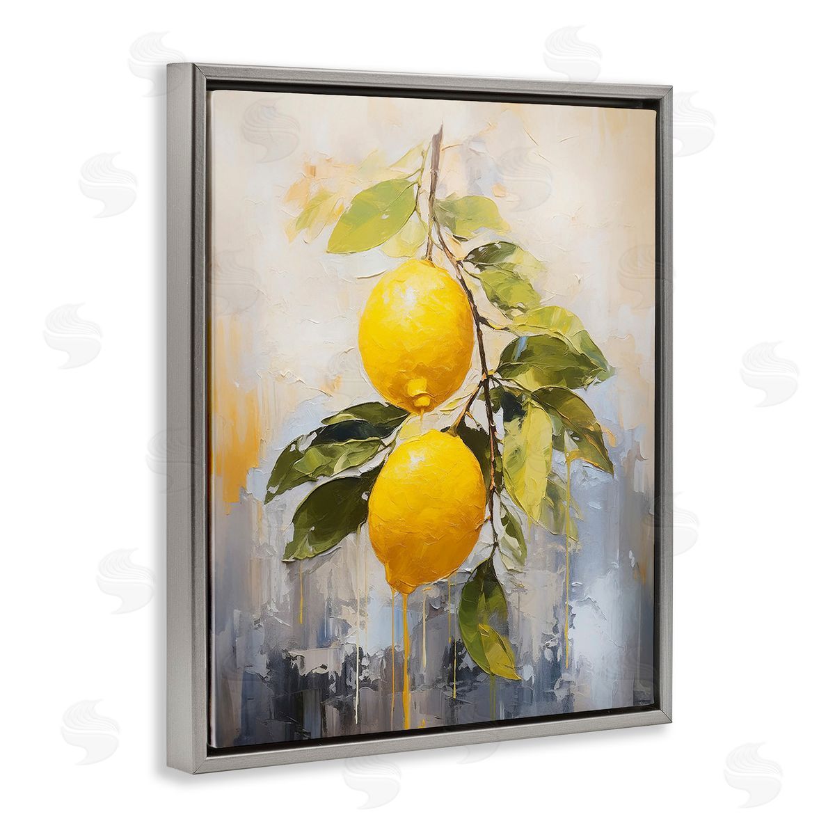 Ramona Murdock Abstract Lemon Branch Gray Floating Frame Canvas Wall Art Print
