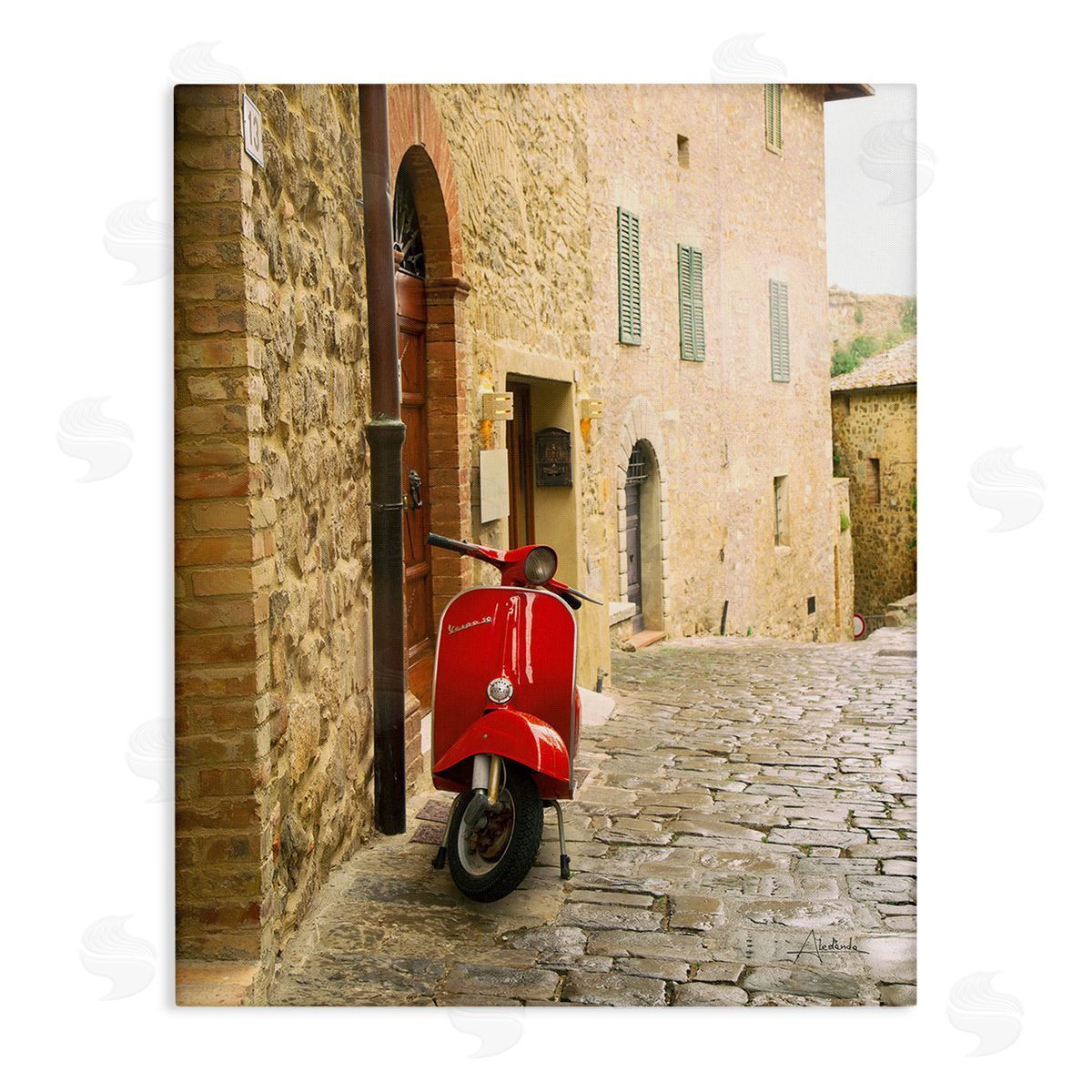 Aledanda Red Moped in City Canvas Wall Art Print
