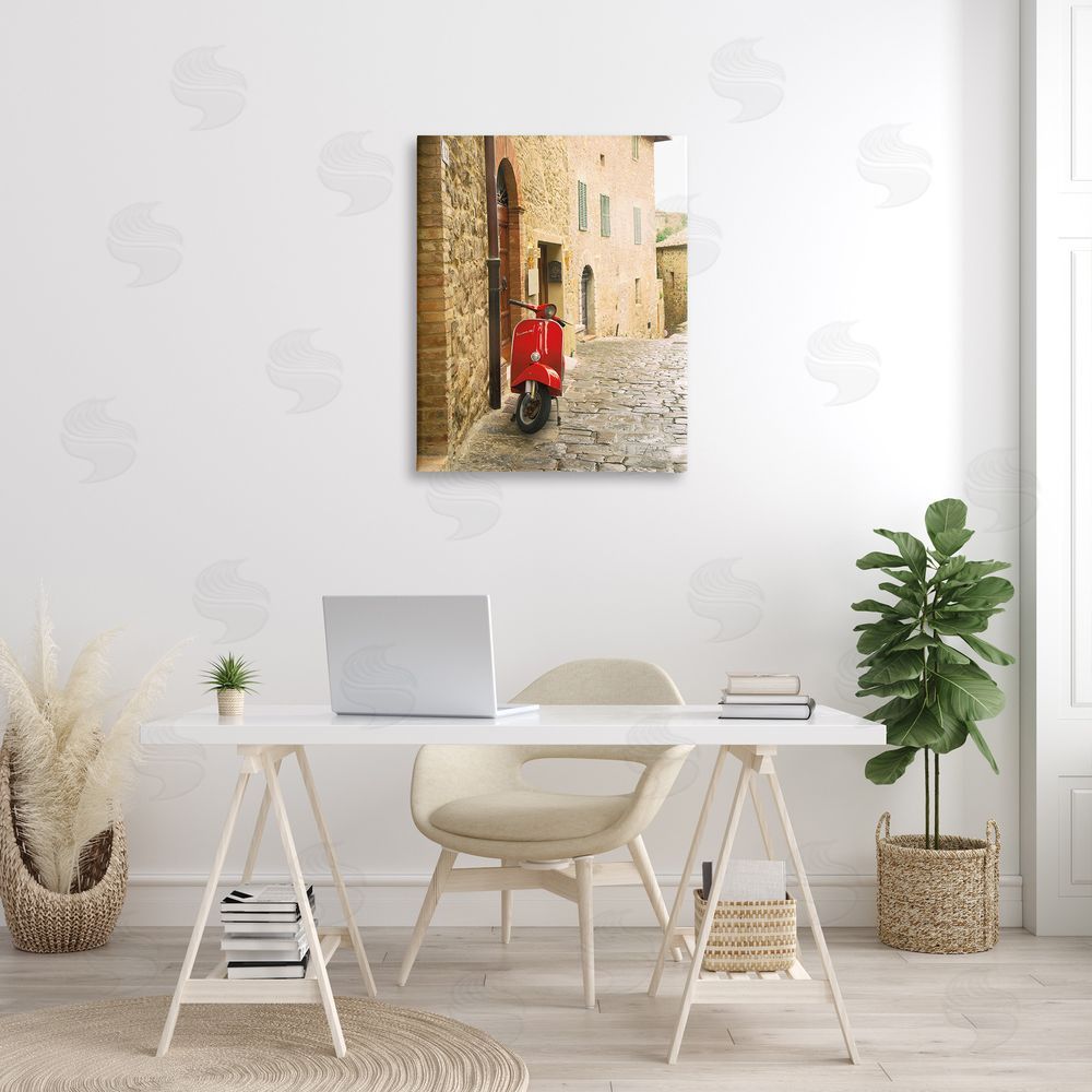 Aledanda Red Moped in City Canvas Wall Art Print in Room