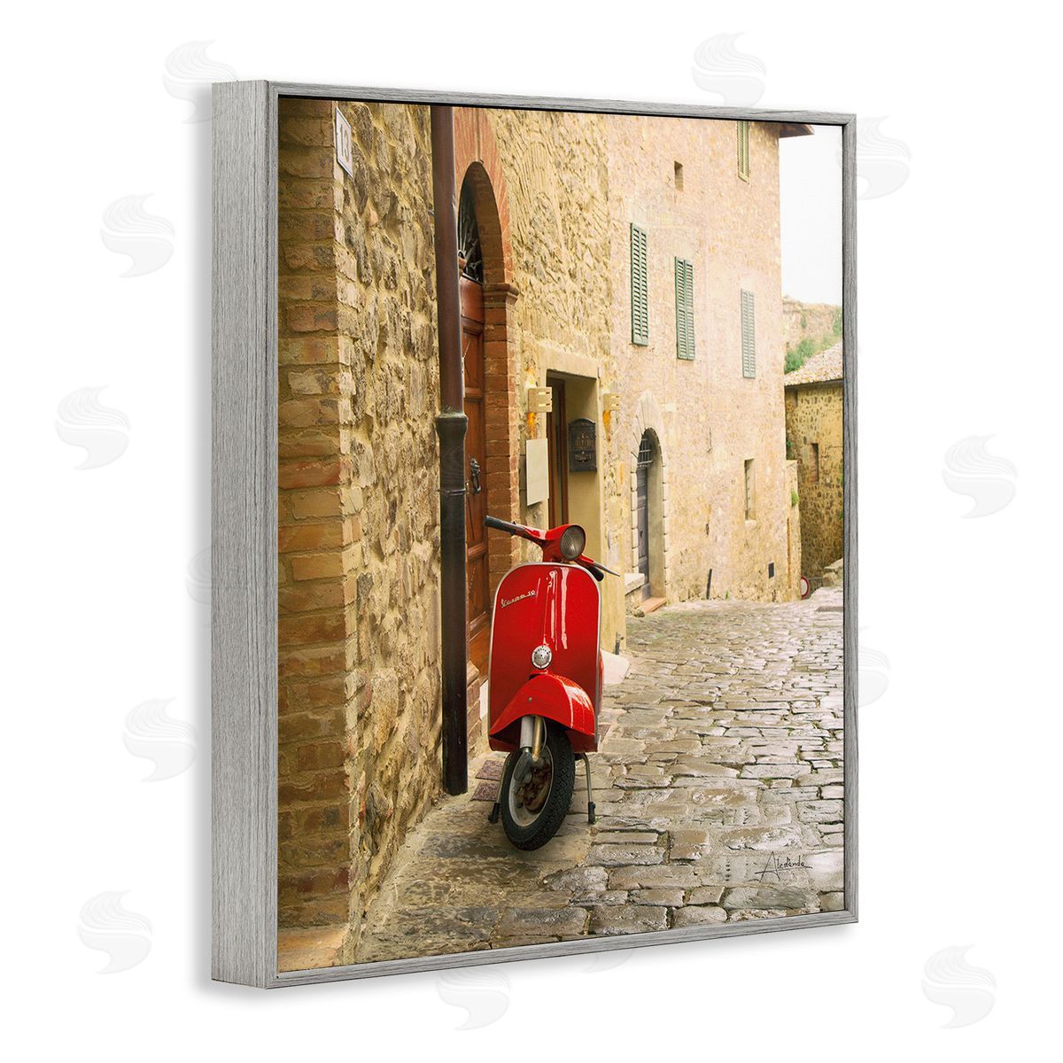 Aledanda Red Moped in City Gray Framed Giclee Wall Art Print
