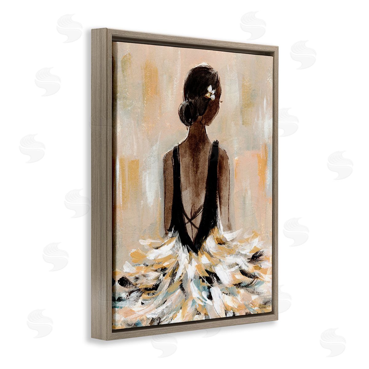 Annie Warren Ballerina in Abstract Gown Brown Floating Frame Canvas Wall Art Print