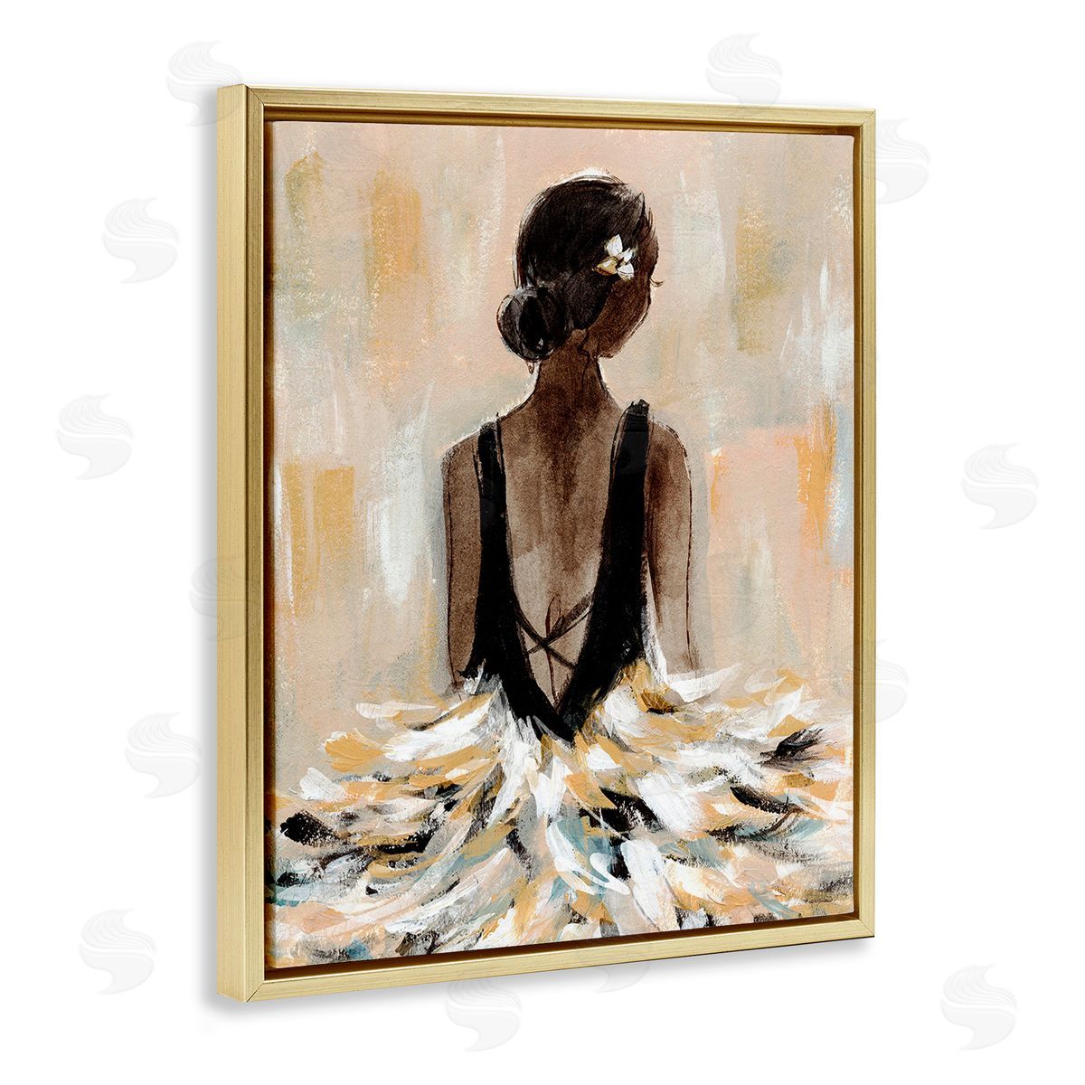 Annie Warren Ballerina in Abstract Gown Gold Floating Frame Canvas Wall Art Print