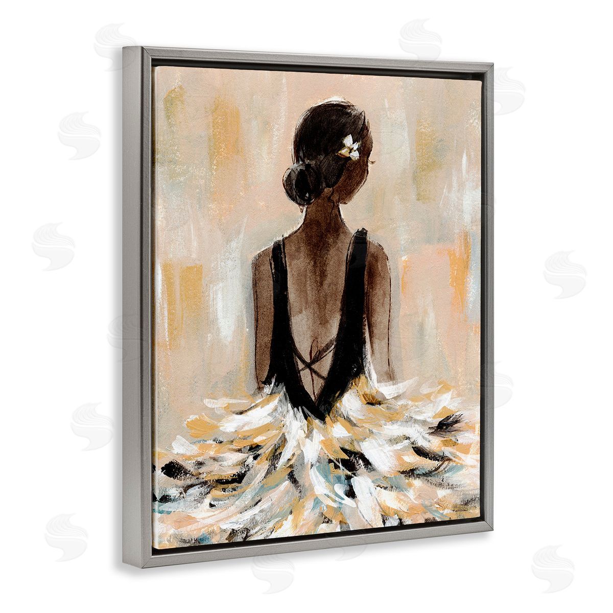 Annie Warren Ballerina in Abstract Gown Gray Floating Frame Canvas Wall Art Print