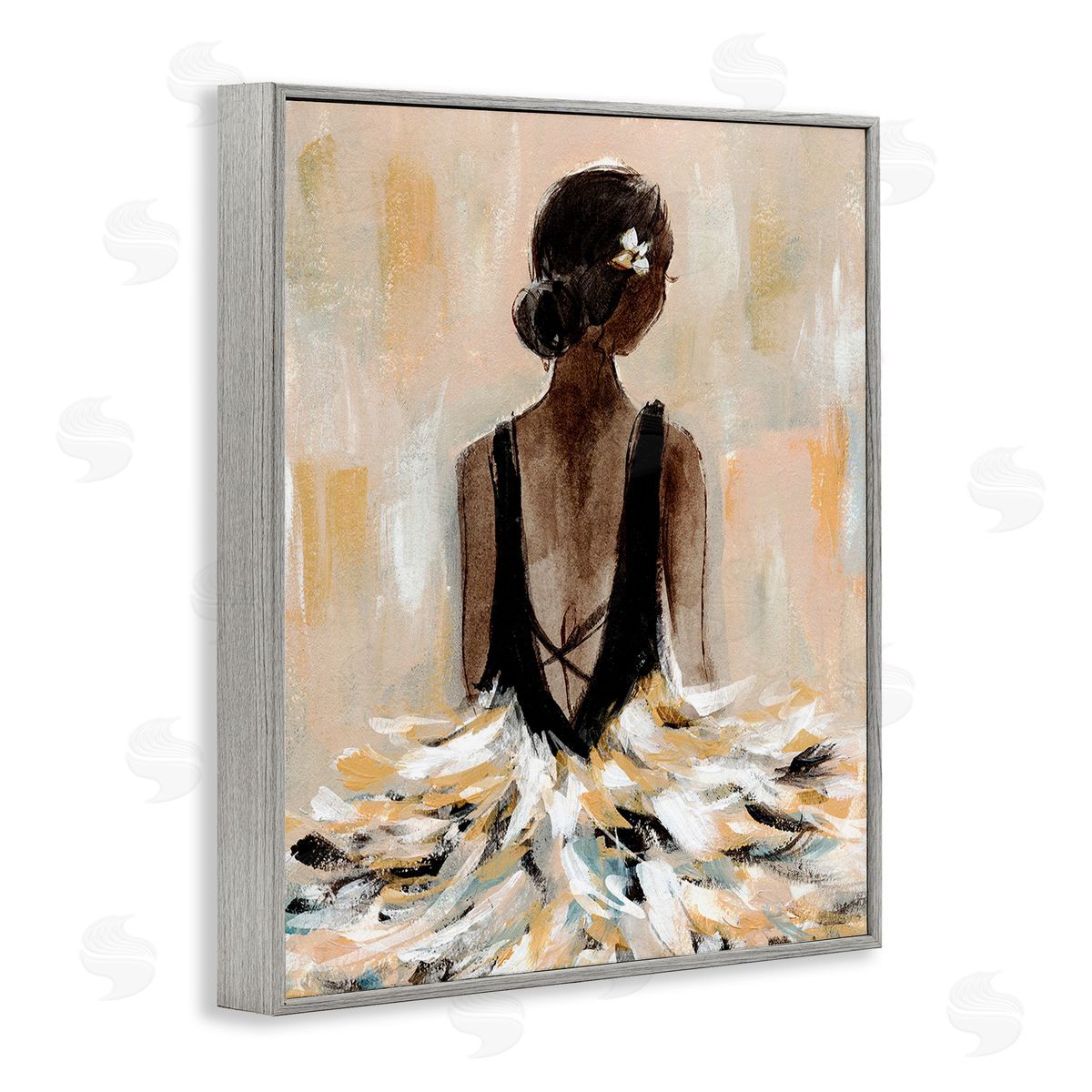Annie Warren Ballerina in Abstract Gown Gray Framed Giclee Wall Art Print
