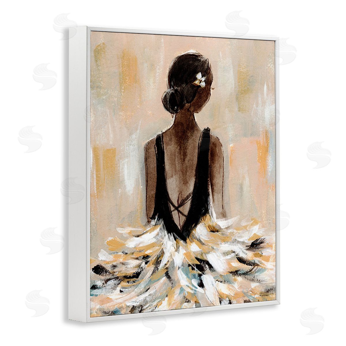 Annie Warren Ballerina in Abstract Gown White Framed Giclee Wall Art Print