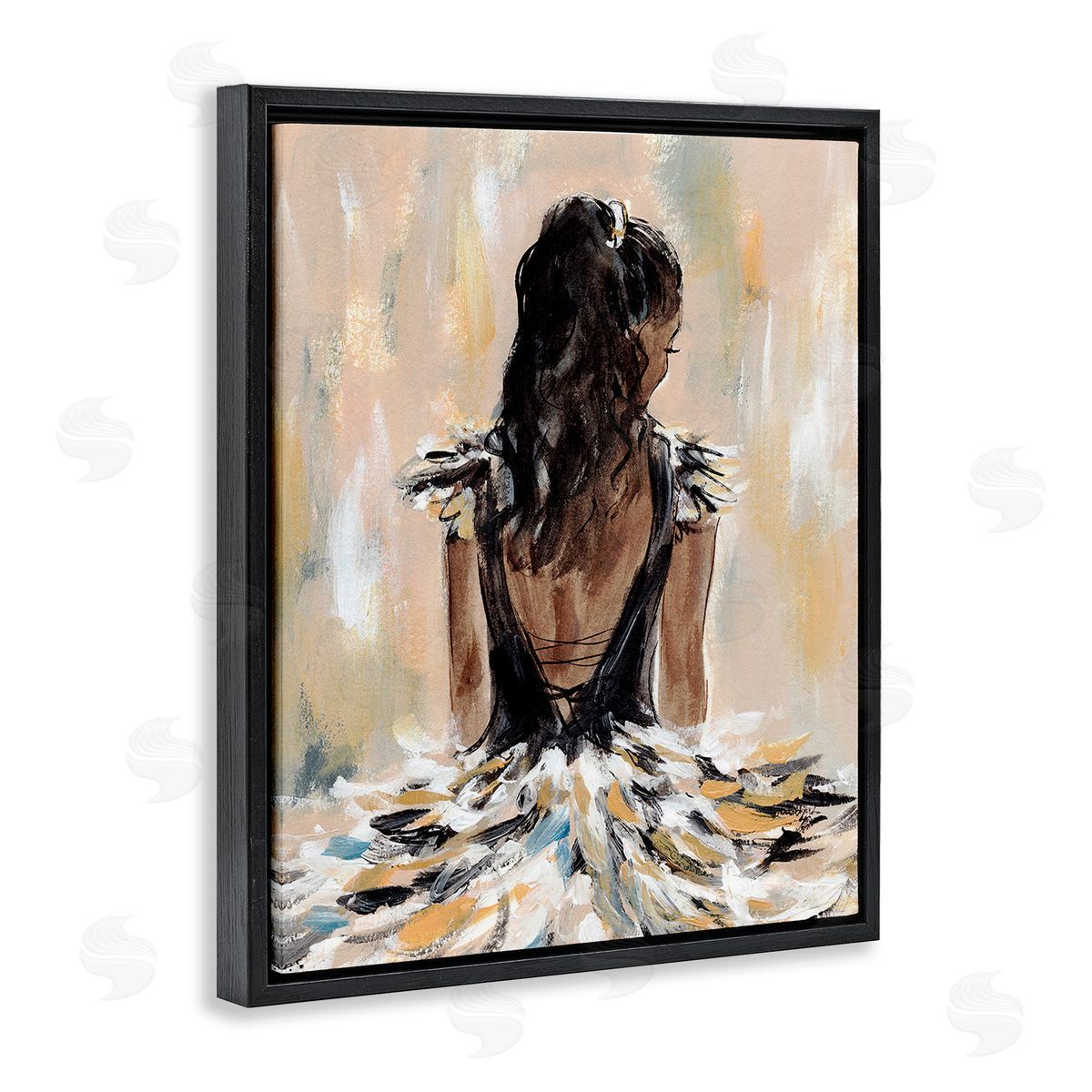 Annie Warren Fashionista in Dress Black Floating Frame Canvas Wall Art Print