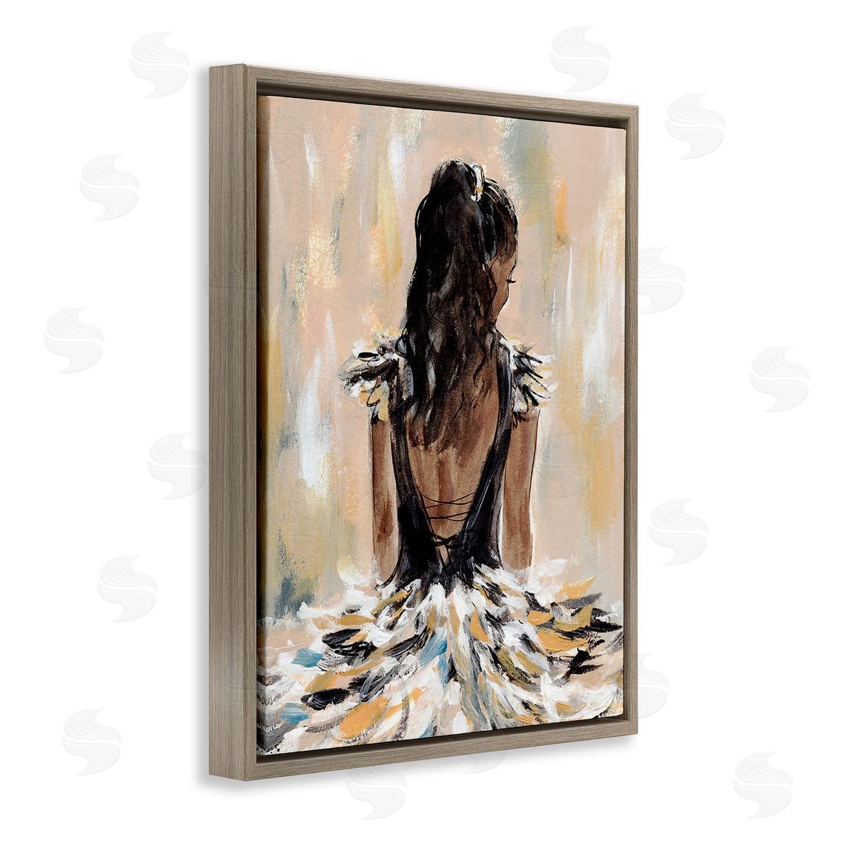Annie Warren Fashionista in Dress Brown Floating Frame Canvas Wall Art Print