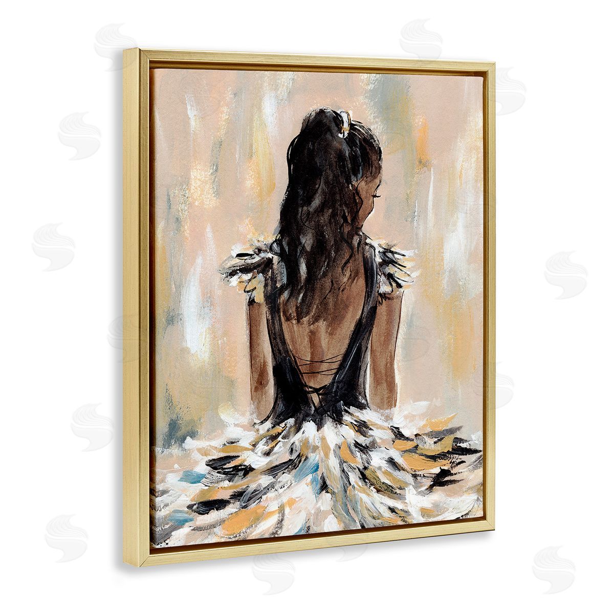 Annie Warren Fashionista in Dress Gold Floating Frame Canvas Wall Art Print