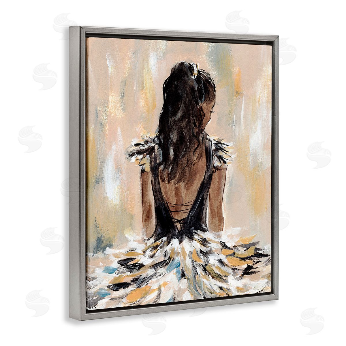 Annie Warren Fashionista in Dress Gray Floating Frame Canvas Wall Art Print