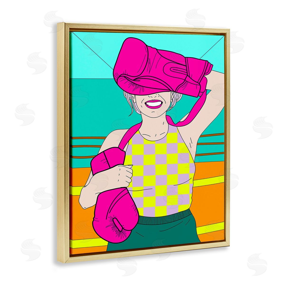 Grace Popp Bold Kickboxing Woman Gold Floating Frame Canvas Wall Art Print