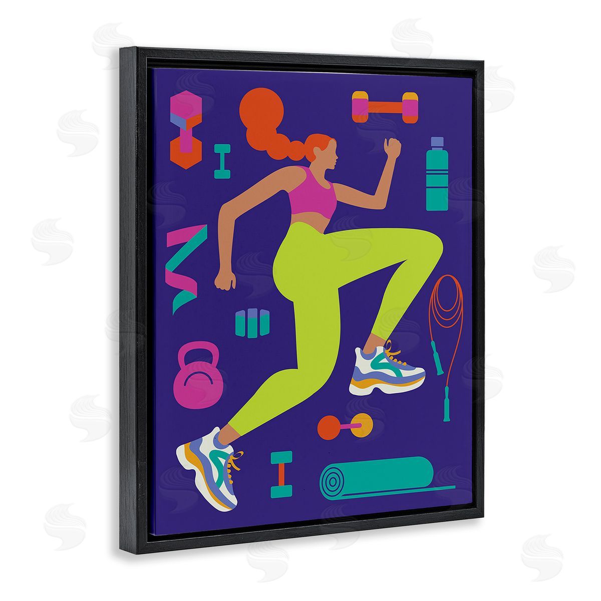Victoria Barnes Woman with Fitness Weights Black Floating Frame Canvas Wall Art Print