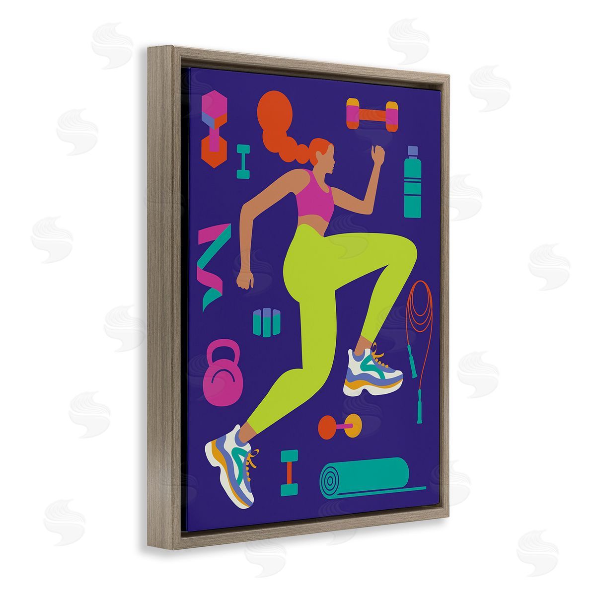 Victoria Barnes Woman with Fitness Weights Brown Floating Frame Canvas Wall Art Print