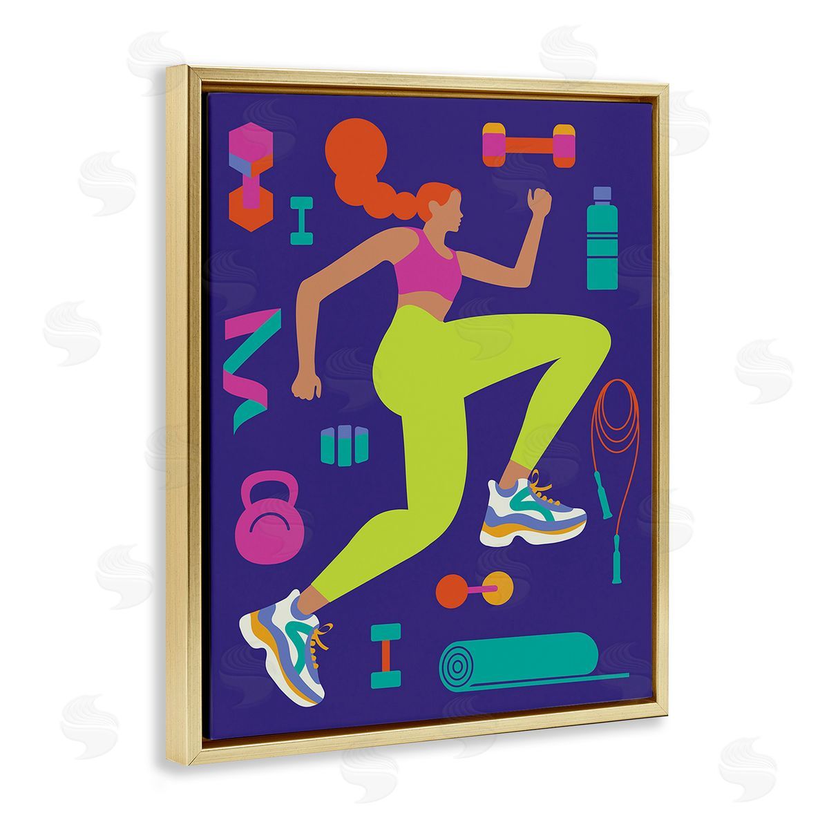 Victoria Barnes Woman with Fitness Weights Gold Floating Frame Canvas Wall Art Print