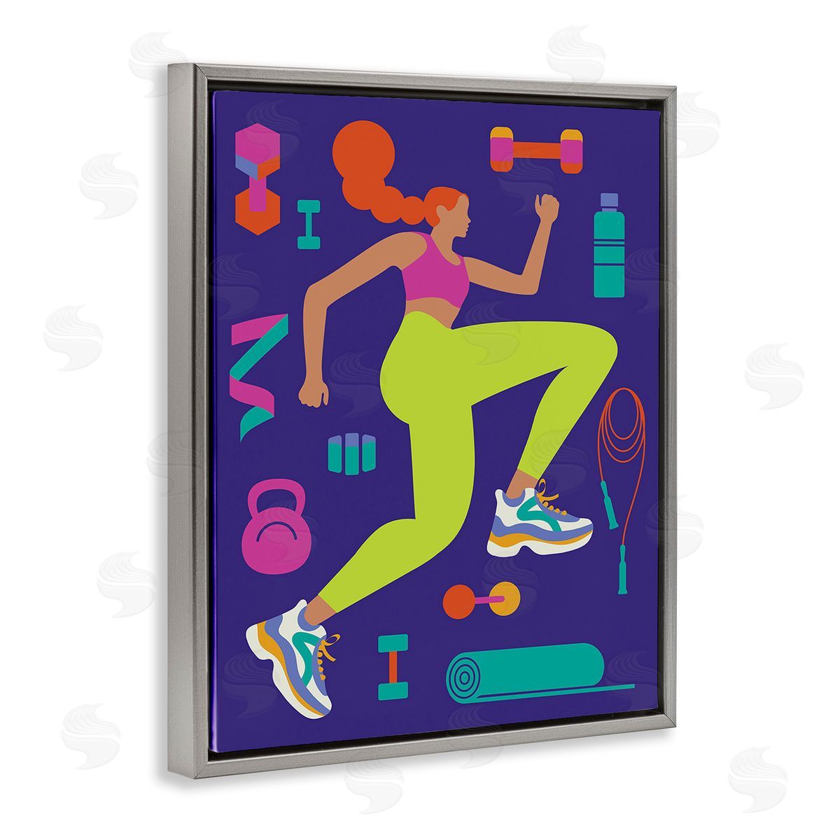 Victoria Barnes Woman with Fitness Weights Gray Floating Frame Canvas Wall Art Print