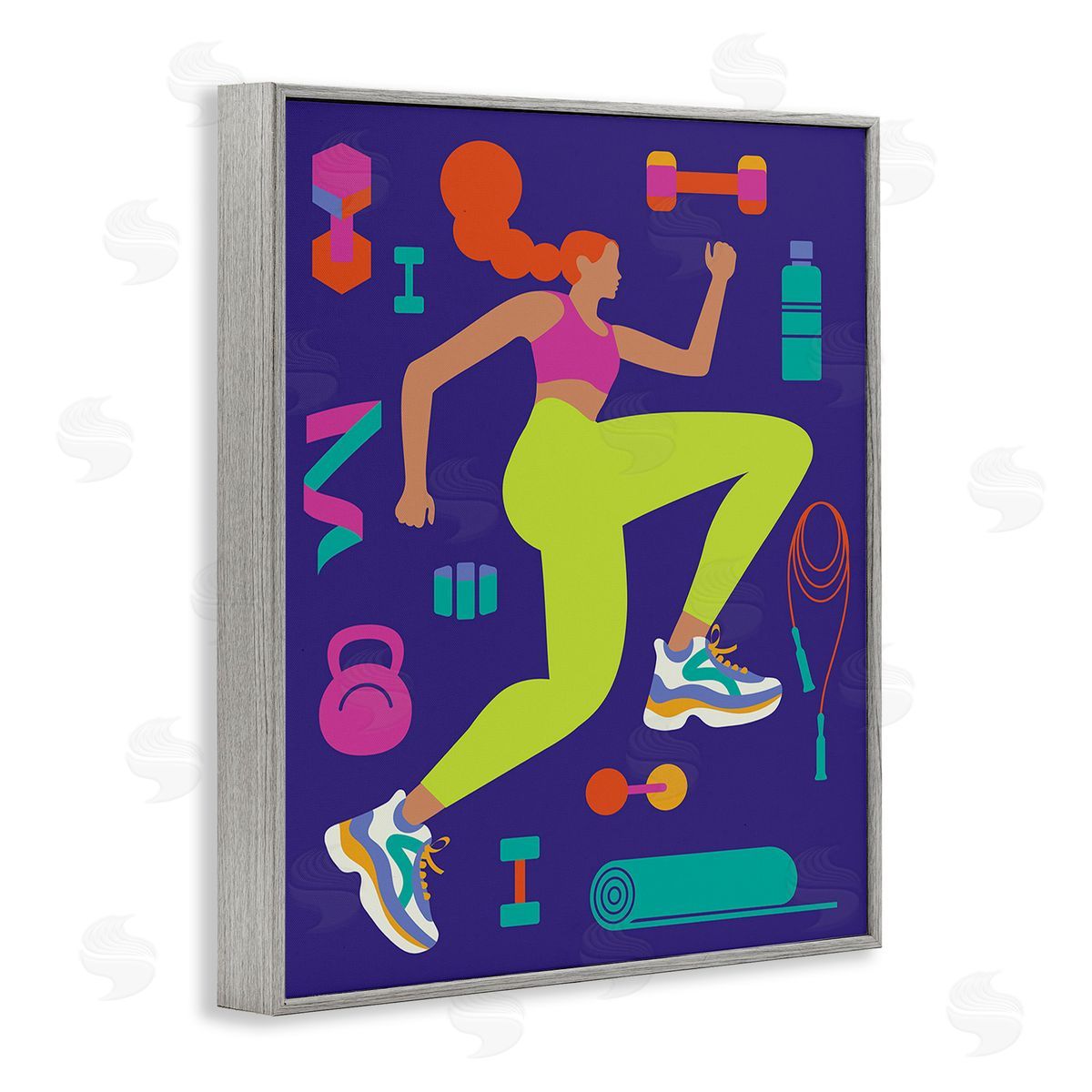 Victoria Barnes Woman with Fitness Weights Gray Framed Giclee Wall Art Print