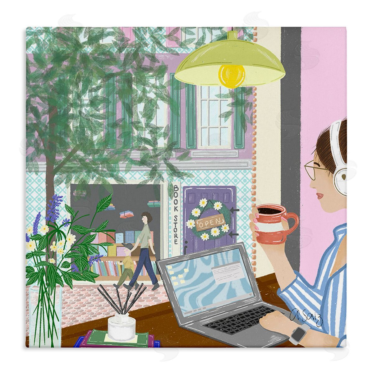 Ale Saiz Studio Relaxing Cafe in City Canvas Wall Art Print