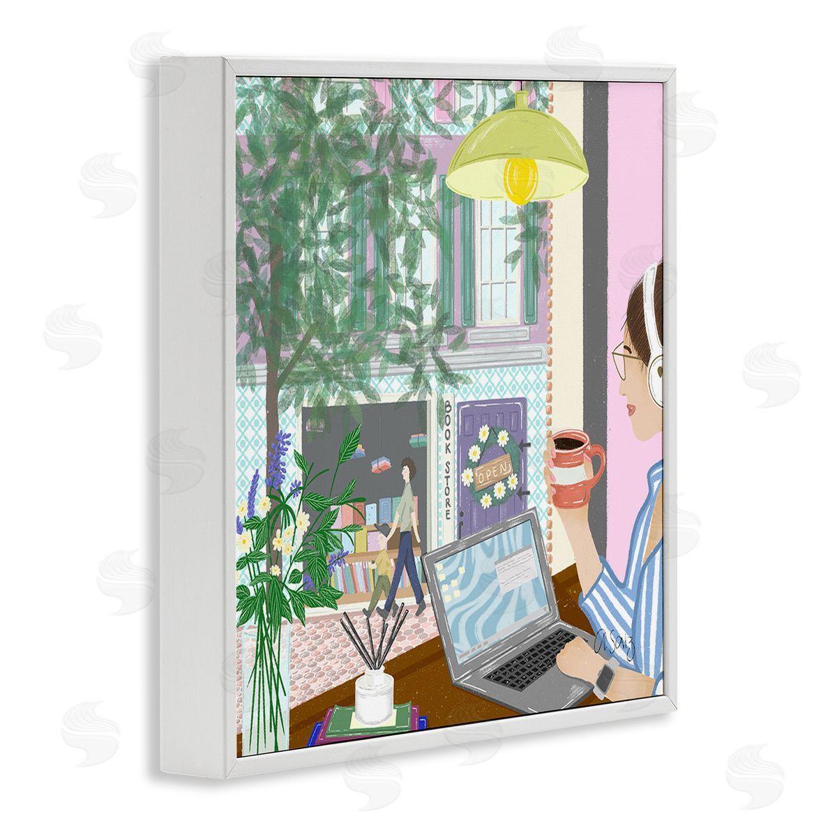 Ale Saiz Studio Relaxing Cafe in City White Framed Giclee Wall Art Print
