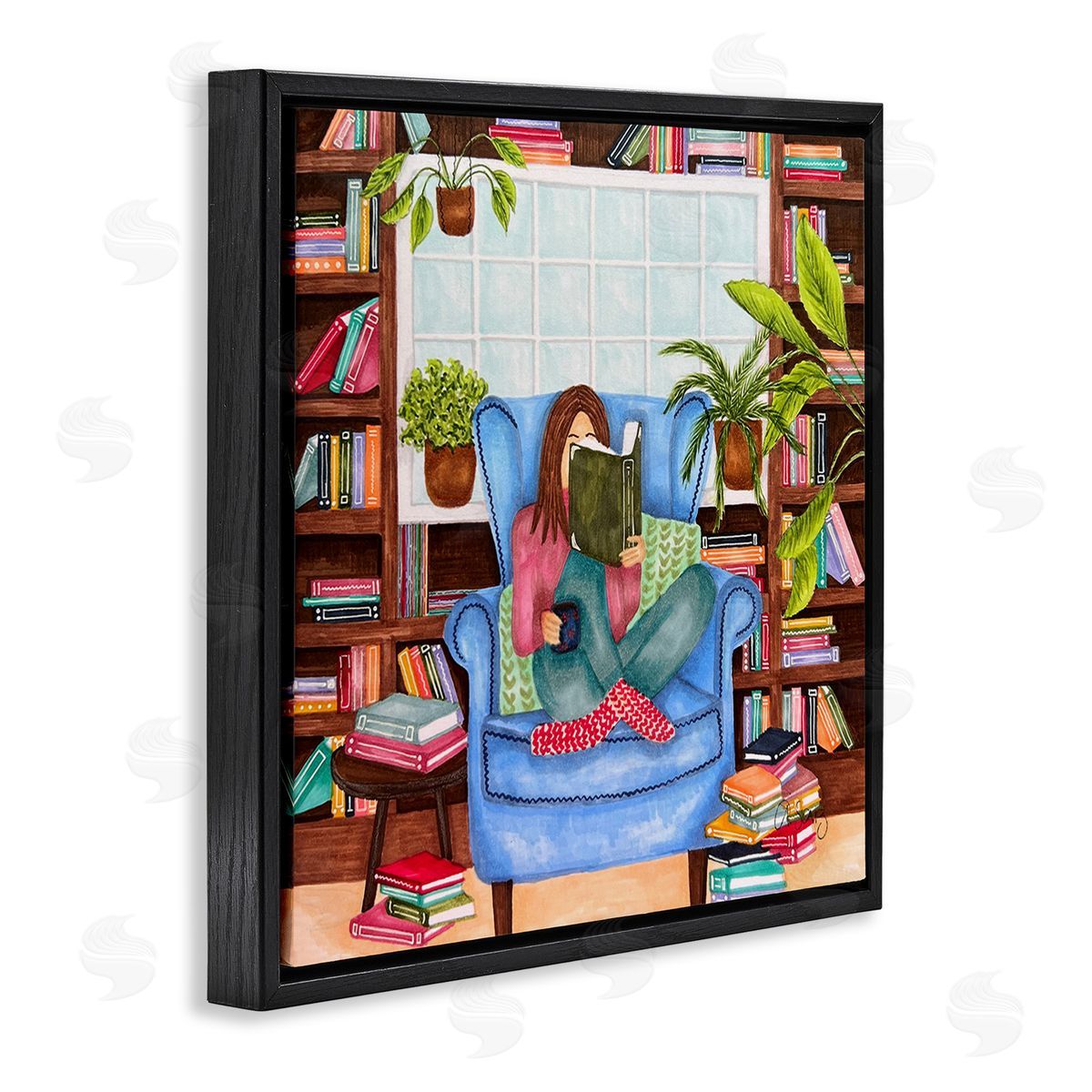 Ale Saiz Studio Cozy Reading Corner Black Floating Frame Canvas Wall Art Print
