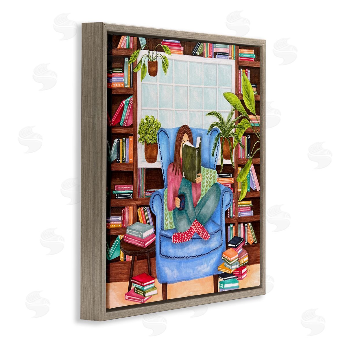 Ale Saiz Studio Cozy Reading Corner Brown Floating Frame Canvas Wall Art Print