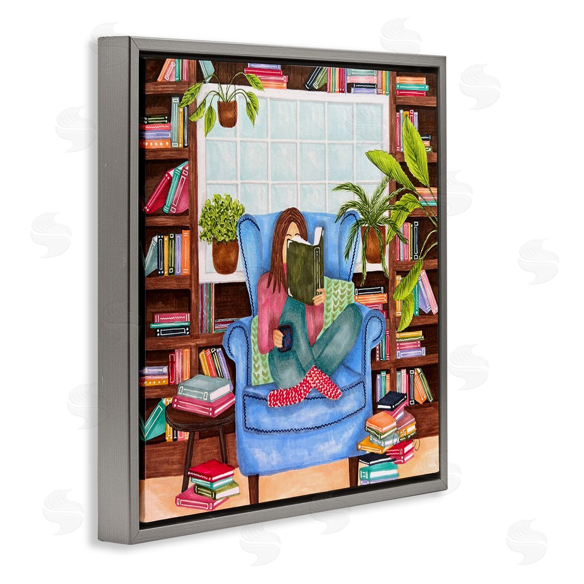 Ale Saiz Studio Cozy Reading Corner Gray Floating Frame Canvas Wall Art Print