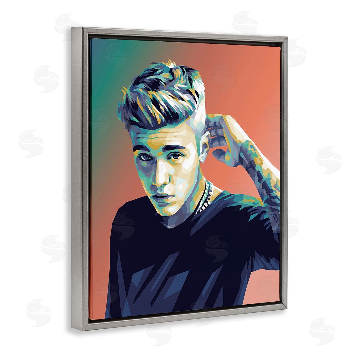Birch & Ink Pop Culture Justin Portrait Gray Floating Frame Canvas Wall Art Print