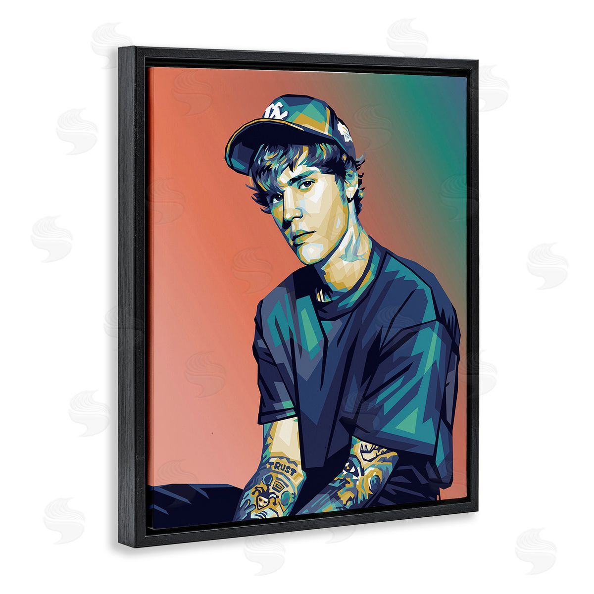 Birch & Ink Justin Portrait with Hat Black Floating Frame Canvas Wall Art Print