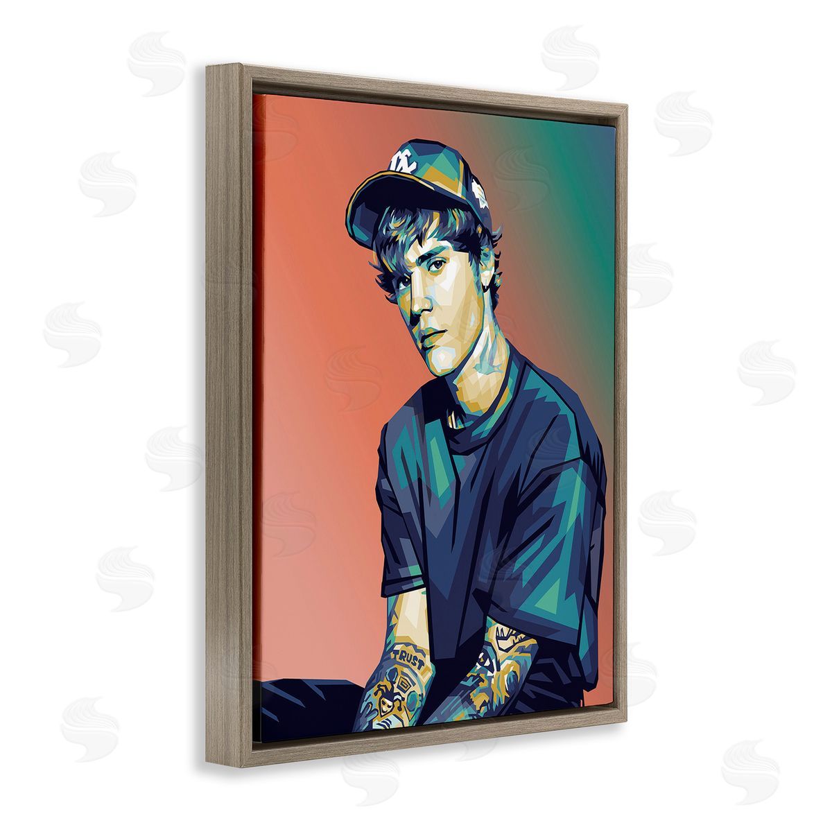 Birch & Ink Justin Portrait with Hat Brown Floating Frame Canvas Wall Art Print