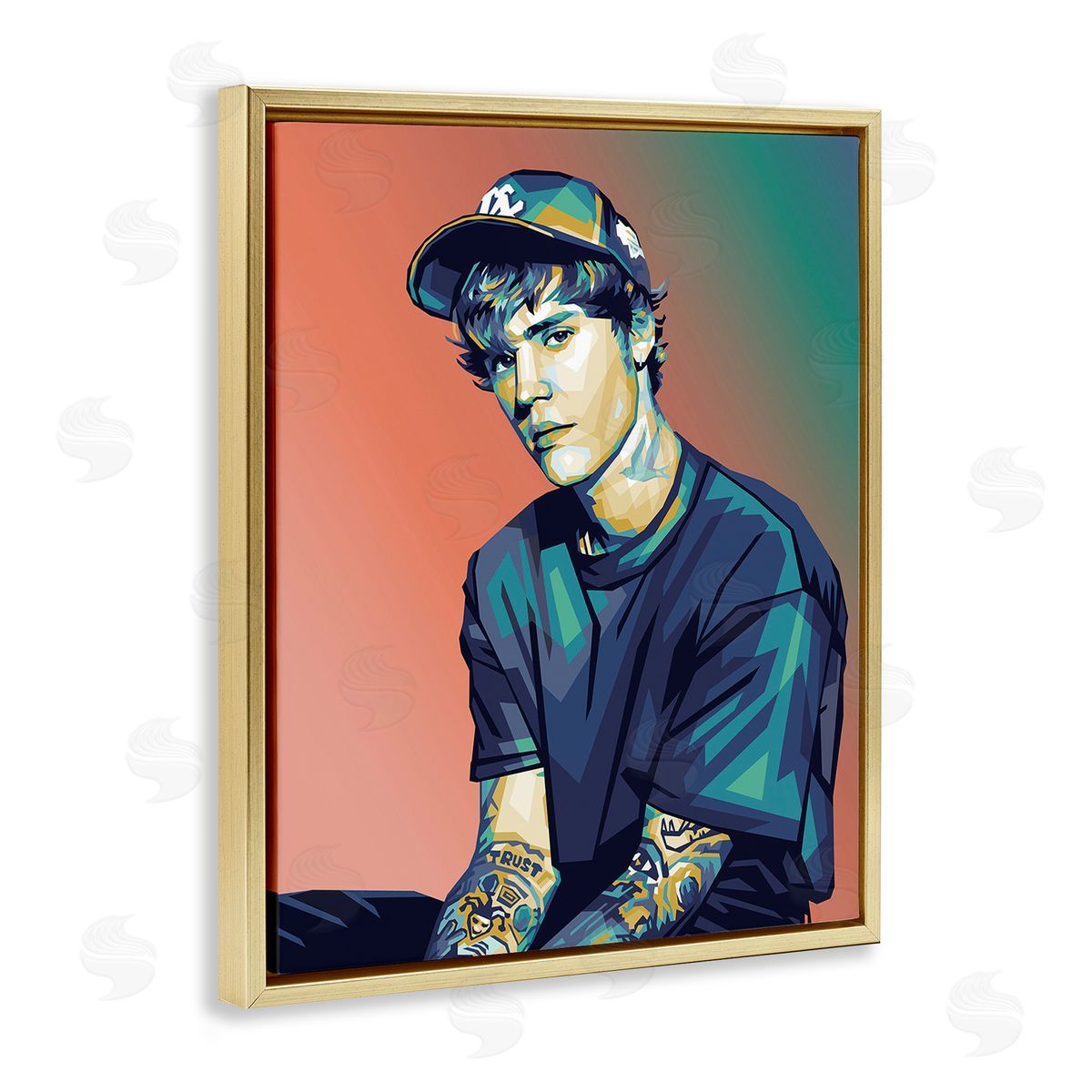 Birch & Ink Justin Portrait with Hat Gold Floating Frame Canvas Wall Art Print