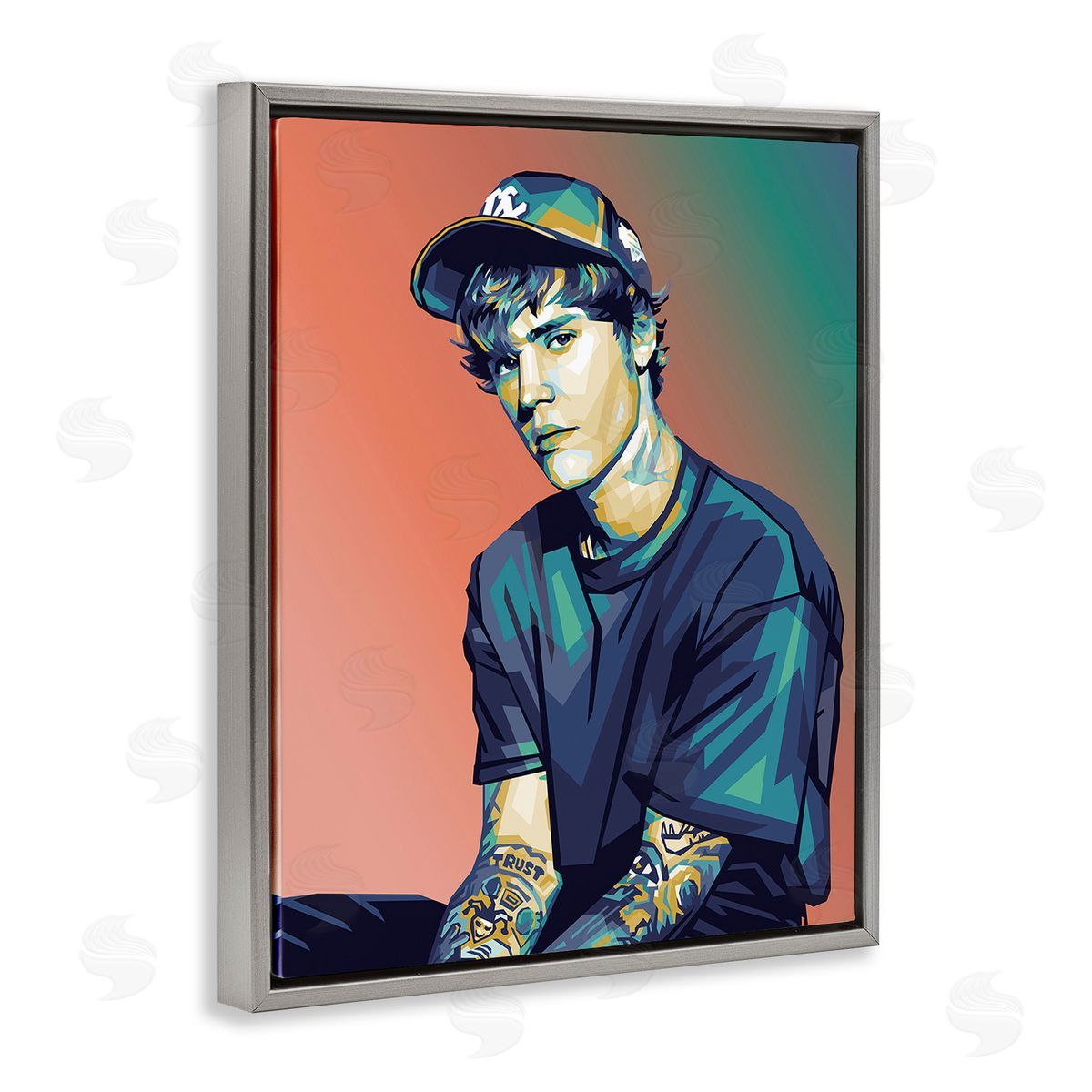 Birch & Ink Justin Portrait with Hat Gray Floating Frame Canvas Wall Art Print
